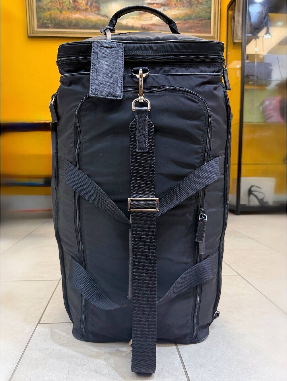 Prada Re-Nylon and Saffiano Leather Trolley Weekender Bag